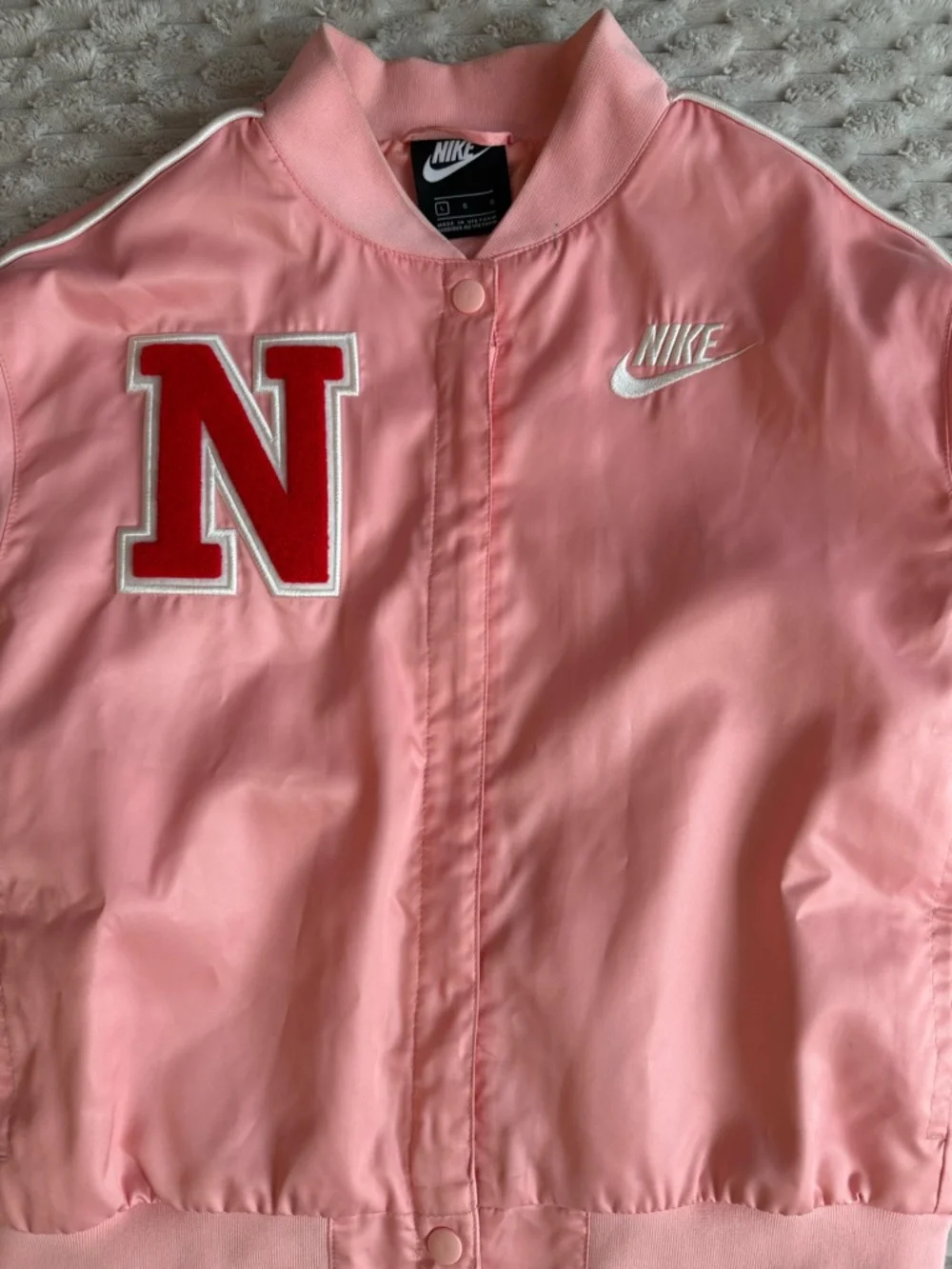 Nike Pink Varsity Jacket with Red 'N' Patch